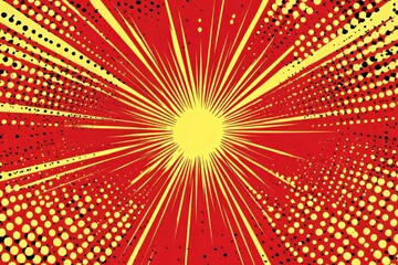 Fototapeta premium Dynamic yellow and red burst pattern with dots, creating a vibrant background.