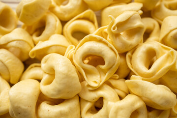 Raw Italian tortellini in close-up