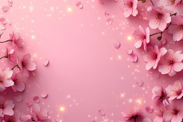 Fototapeta premium Delicate pink blossoms frame a dreamy background, creating a romantic aesthetic.