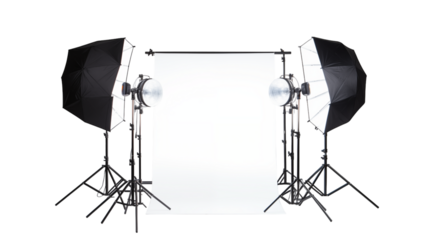 Professional Photo Studio Setup with Lighting and Backdrop isolated on transparent background