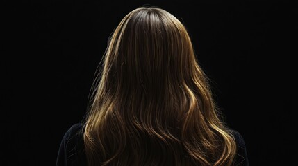 Fototapeta premium Woman's long wavy hair, dark background, beauty, studio shot, hair care