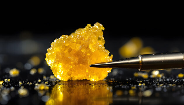 Close-up of Golden Cannabis Concentrate with Dab Tool