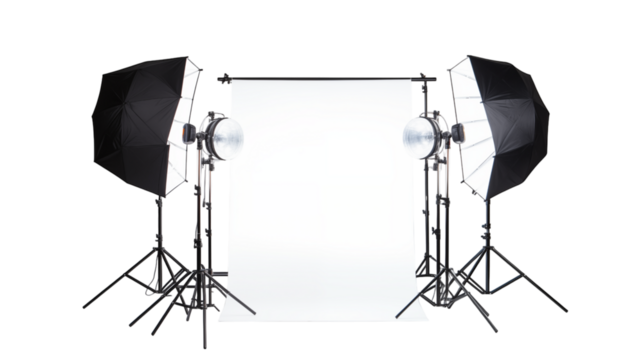 Professional Photo Studio Setup with Lighting and Backdrop isolated on transparent background