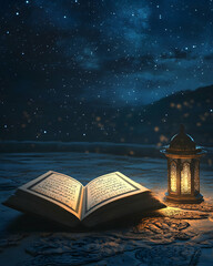 Naklejka premium Nightly Quran Reading Under Starlit Sky