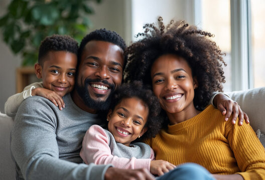 Happy African American family enjoying quality time together, capturing a loving and joyful moment.