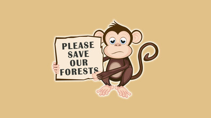 Illustration of animal sadness due to tree felling in the forest