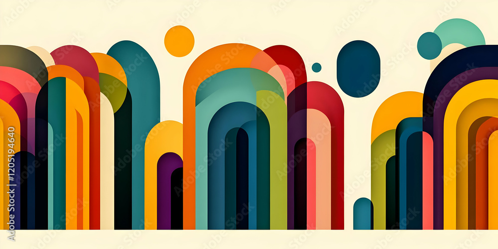 Poster colorful abstract background with rounded shapes and lines creates a modern and vibrant design.