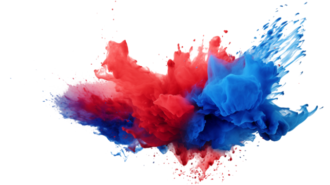 Abstract Red and Blue Ink Explosions Dynamic Background isolated on transparent background