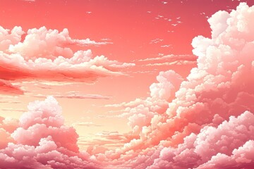 Stunning pink and coral clouds at sunset illuminate a tranquil sky.