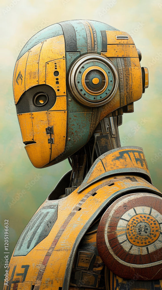 Poster futuristic robot portrait showcasing advanced ai technology and intricate design elements, perfect f