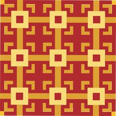 Old style graphic square cross seamless pattern with color gold and red