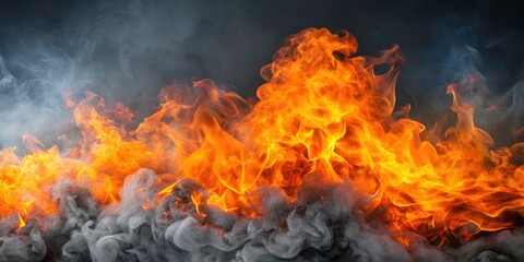 Fototapeta premium Isolated, high-resolution image of intense orange flames billowing smoke. Perfect for dramatic designs.