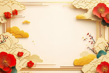 Elegant floral design with paper cut elements in warm colors.