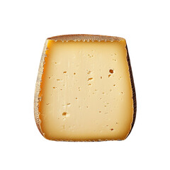 A wedge of cheese with a smooth texture and a light yellow color.
