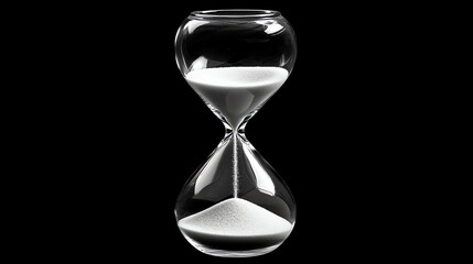 Classic hourglass on black background with copy space. Suitable for time management, deadline concepts, or minimalist design.