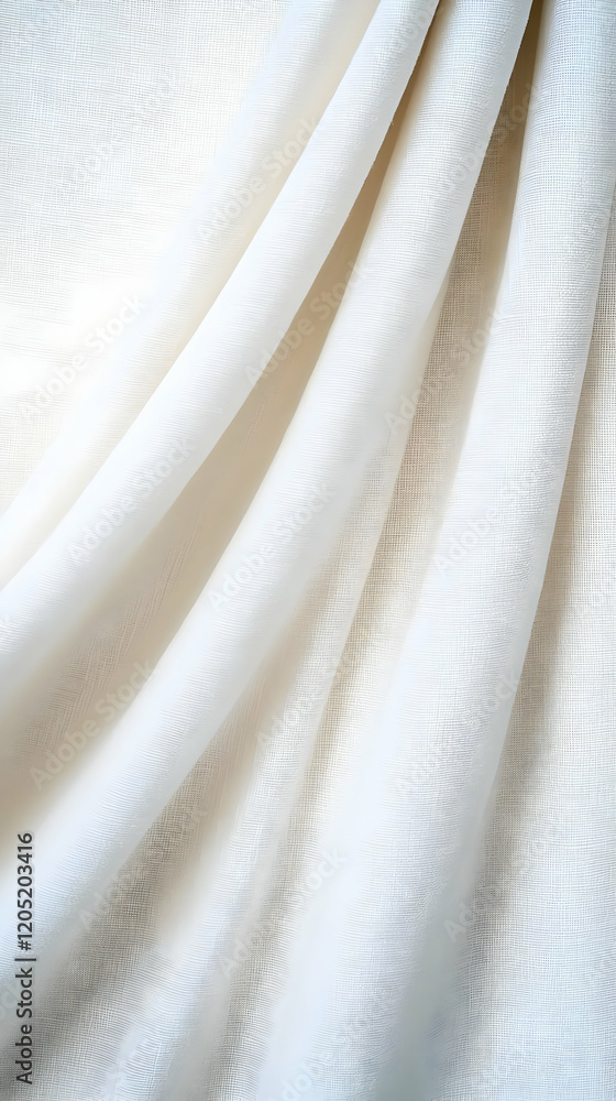 Poster elegant white fabric drapes flowing gently, creating soft folds and texture for background designs.