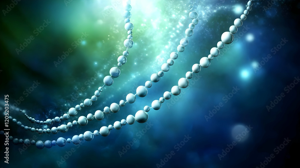 Aufkleber abstract background with 3d spheres connected in chains gracefully flowing through space