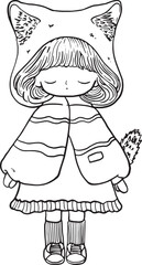 Hand draw cat sweater cute little girl Kawaii cute doodle Outline Simple vector illustrator.