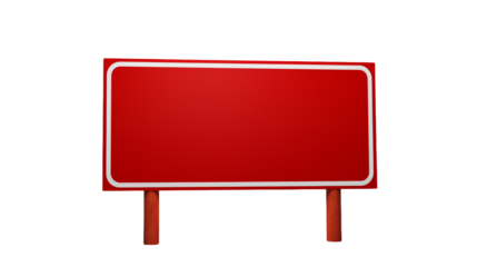 Blank Red Sign with White Border n Wooden Posts isolated on transparent background