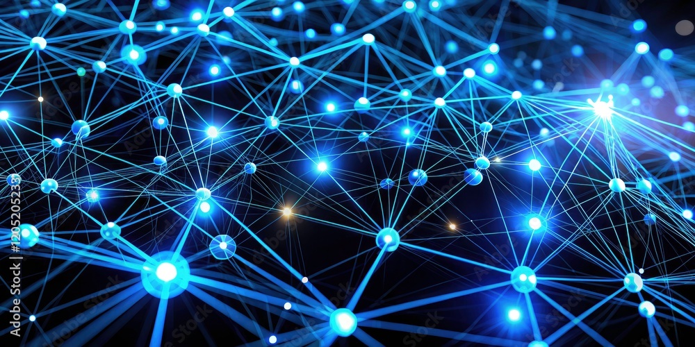 Poster modern digital connectivity: a professional stock photo depicting a dark background with blue lines 