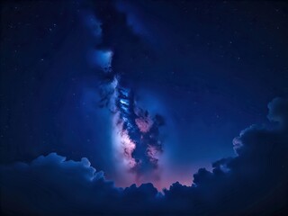 Fototapeta premium Milky Way with clouds and bright blue light 