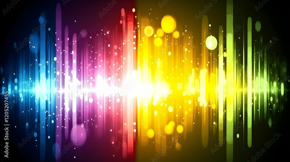 Poster vibrant abstract background displays colorful light rays and bokeh effects dynamically