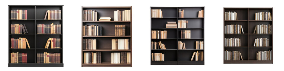 Neatly Arranged Bookshelves in a Cozy Home or Office Interior with a Variety of Books in Vertical Wooden or Black Display Units