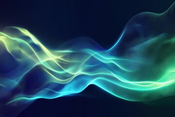Naklejka premium Smooth flowing blue and green waves with a digital abstract design in a dark background. Generative AI