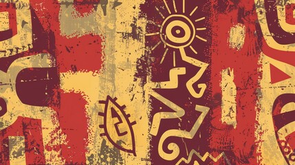 Colorful abstract painting with a sun and a leaf