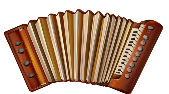 Accordion in Focus: A vintage brown accordion with bellows extended, revealing the keyboard and buttons, inviting you to imagine the melodies it can create.  