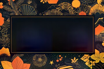 A vibrant floral and abstract background with a blank central area for text or images.