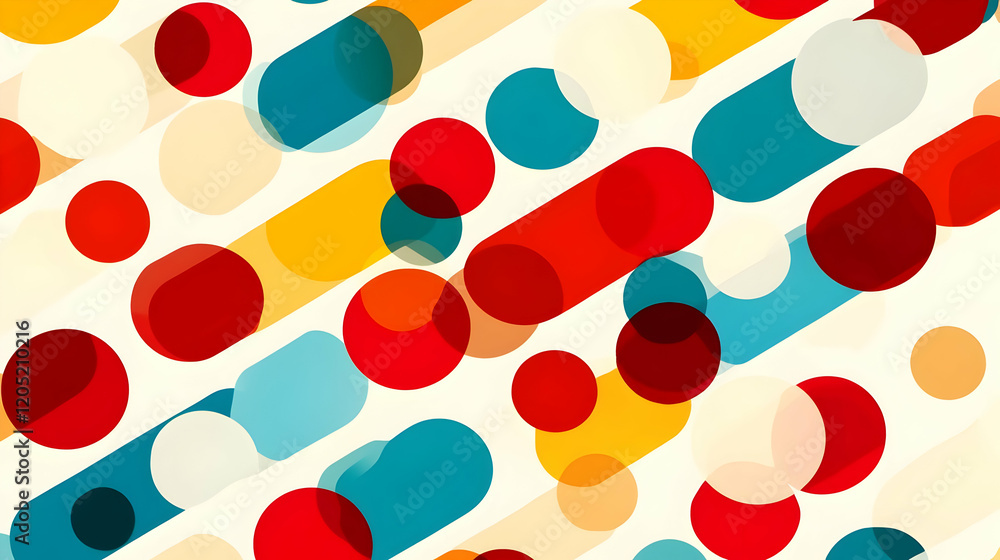 Poster abstract background displays colorful circles and rounded rectangles dynamically arranged