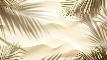 Desert landscape with palm leaves creating a serene and tranquil atmosphere at midday. Copy space