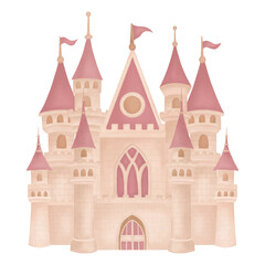 Fototapeta premium Fairytale castle for royal wedding concept watercolor illustrations