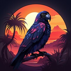 Exotic Parrot Illustration in Flat Vector Style Featuring a Purple Palette