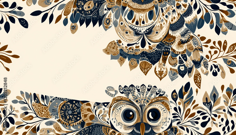 Poster Elegant owl design with intricate patterns and natural motifs, perfect for enhancing home decor with a unique artistic touch.