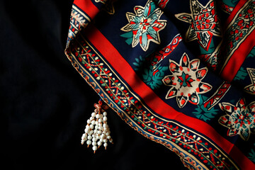 Vibrant Floral Scarf with Beaded Tassel