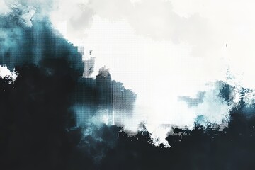 Obraz premium Abstract digital watercolor painting with a blend of dark and light hues.