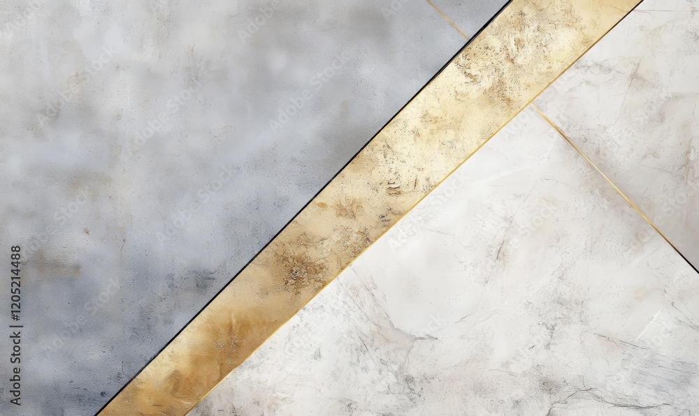 Poster a stylish floor design featuring a gold-accented transition between two materials.