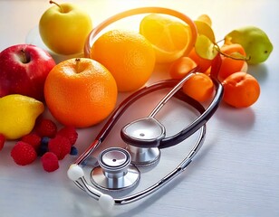 Fr&uuml;chte und Stethoskop &ndash; Verbindung von Ern&auml;hrung und Gesundheit