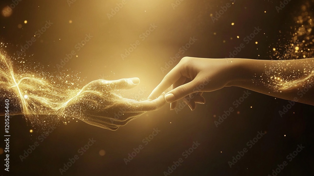 Poster a couple holding hands with intertwining streams of golden energy flowing between them symbolizing l