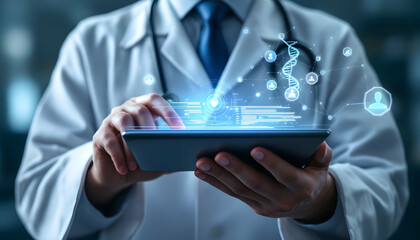 Doctor Using Tablet with Digital Health Data