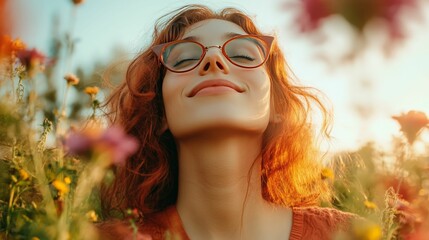 Woman in a field of flowers, enjoying nature.