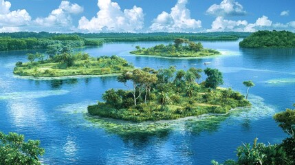 Naklejka premium Tropical islands lake aerial view, idyllic paradise