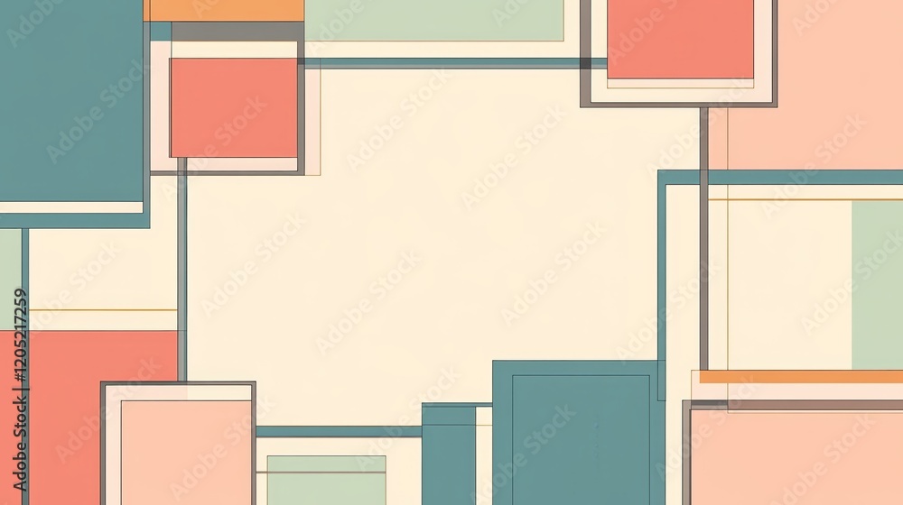 Poster abstract geometric design with layered shapes and soft colors.