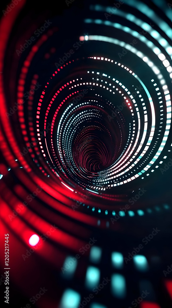 Aufkleber abstract 3d tunnel swirls with red and blue lights dynamically