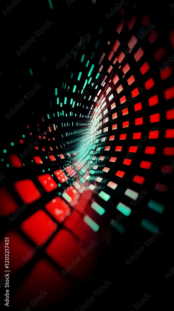 Poster Abstract 3D Tunnel Creates a Dynamic Visual with Red and Teal Lights Seamlessly Blending in a Dark Background