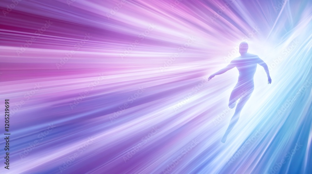 Aufkleber a dynamic human figure in motion leaving behind luminous trails of energy in a gradient background o