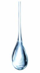Single Water Droplet Hangs Suspended, Reflecting Light Gracefully Against a Clean White Backdrop.