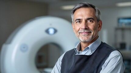 Radiologist in Protective Gear Examining Diagnostic Equipment (Healthcare)